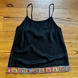 Judith Hart black silk colorful geometric trim cami sleepwear SIZE M